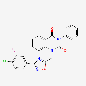 molecular formula C25H18ClFN4O3 B11438298 1-((3-(4-chloro-3-fluorophenyl)-1,2,4-oxadiazol-5-yl)methyl)-3-(2,5-dimethylphenyl)quinazoline-2,4(1H,3H)-dione 