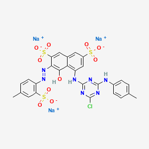 molecular formula C27H19ClN7O10S3.3Na B1143846 5-4-chloro-6-(methylphenylamino)-1,3,5-triazin-2-ylAmino-4-hydroxy-3-(4-methyl-2-sulphonatophenyl)azonaphthalene-2,7-disulphonate (sodium salt) CAS No. 12226-22-1