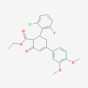 molecular formula C23H22ClFO5 B11438848 Ethyl 6-(2-chloro-6-fluorophenyl)-4-(3,4-dimethoxyphenyl)-2-oxocyclohex-3-ene-1-carboxylate 