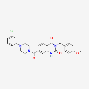 molecular formula C27H25ClN4O4 B11439054 7-(4-(3-chlorophenyl)piperazine-1-carbonyl)-3-(4-methoxybenzyl)quinazoline-2,4(1H,3H)-dione 