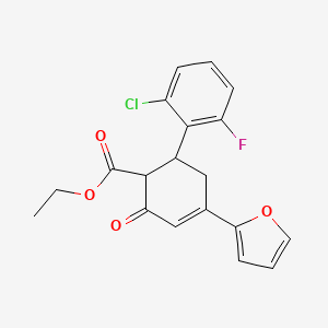 molecular formula C19H16ClFO4 B11439059 Ethyl 6-(2-chloro-6-fluorophenyl)-4-(furan-2-yl)-2-oxocyclohex-3-ene-1-carboxylate 