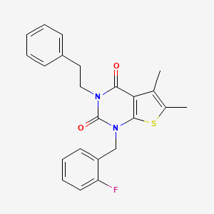 molecular formula C23H21FN2O2S B11439091 1-[(2-fluorophenyl)methyl]-5,6-dimethyl-3-(2-phenylethyl)-1H,2H,3H,4H-thieno[2,3-d]pyrimidine-2,4-dione 