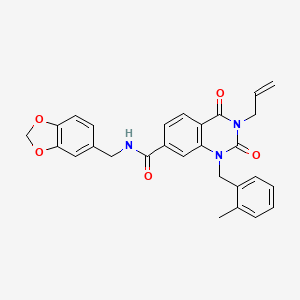 molecular formula C28H25N3O5 B11439206 N-(1,3-benzodioxol-5-ylmethyl)-1-(2-methylbenzyl)-2,4-dioxo-3-(prop-2-en-1-yl)-1,2,3,4-tetrahydroquinazoline-7-carboxamide 