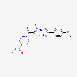 molecular formula C22H25N3O4S B11439237 Ethyl 1-(6-(4-methoxyphenyl)-3-methylimidazo[2,1-b]thiazole-2-carbonyl)piperidine-4-carboxylate 