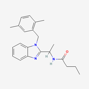 molecular formula C22H27N3O B11439259 N-{1-[1-(2,5-dimethylbenzyl)-1H-benzimidazol-2-yl]ethyl}butanamide 