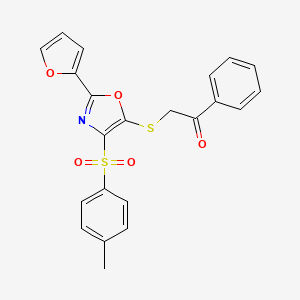 molecular formula C22H17NO5S2 B11439312 2-({2-(2-Furyl)-4-[(4-methylphenyl)sulfonyl]-1,3-oxazol-5-yl}thio)-1-phenylethanone 
