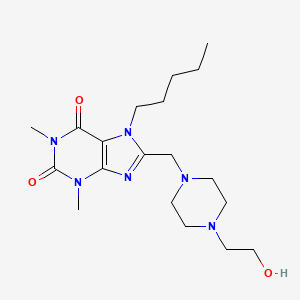 molecular formula C19H32N6O3 B11439350 8-{[4-(2-hydroxyethyl)piperazin-1-yl]methyl}-1,3-dimethyl-7-pentyl-3,7-dihydro-1H-purine-2,6-dione 