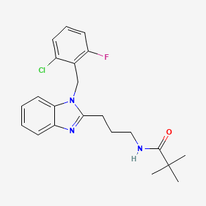 molecular formula C22H25ClFN3O B11439399 N-{3-[1-(2-chloro-6-fluorobenzyl)-1H-benzimidazol-2-yl]propyl}-2,2-dimethylpropanamide 