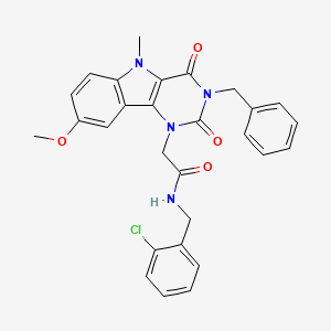 molecular formula C28H25ClN4O4 B11439424 2-(3-benzyl-8-methoxy-5-methyl-2,4-dioxo-2,3,4,5-tetrahydro-1H-pyrimido[5,4-b]indol-1-yl)-N-(2-chlorobenzyl)acetamide 