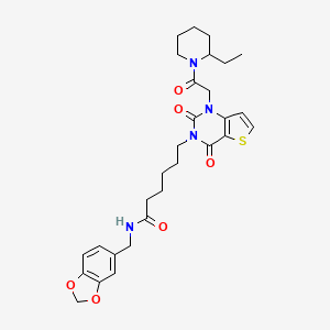molecular formula C29H36N4O6S B11439462 N-[(2H-1,3-benzodioxol-5-yl)methyl]-6-{1-[2-(2-ethylpiperidin-1-yl)-2-oxoethyl]-2,4-dioxo-1H,2H,3H,4H-thieno[3,2-d]pyrimidin-3-yl}hexanamide 