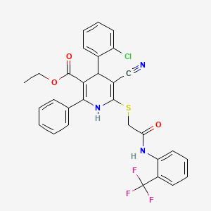 molecular formula C30H23ClF3N3O3S B11439728 Ethyl 4-(2-chlorophenyl)-5-cyano-6-[(2-oxo-2-{[2-(trifluoromethyl)phenyl]amino}ethyl)sulfanyl]-2-phenyl-1,4-dihydropyridine-3-carboxylate 