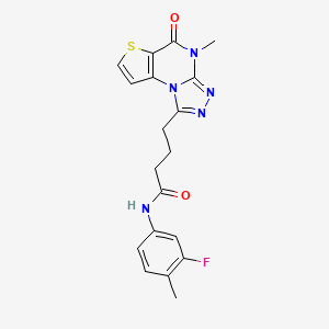 molecular formula C19H18FN5O2S B11439776 N-(3-fluoro-4-methylphenyl)-4-(4-methyl-5-oxo-4,5-dihydrothieno[2,3-e][1,2,4]triazolo[4,3-a]pyrimidin-1-yl)butanamide 
