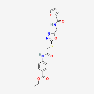 molecular formula C19H18N4O6S B11439836 Ethyl 4-(2-((5-((furan-2-carboxamido)methyl)-1,3,4-oxadiazol-2-yl)thio)acetamido)benzoate 