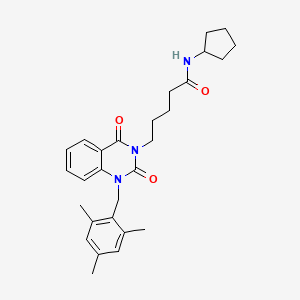 molecular formula C28H35N3O3 B11439905 N-cyclopentyl-5-(2,4-dioxo-1-(2,4,6-trimethylbenzyl)-1,2-dihydroquinazolin-3(4H)-yl)pentanamide 