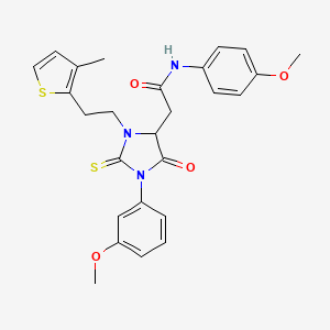 molecular formula C26H27N3O4S2 B11439925 N-(4-methoxyphenyl)-2-[1-(3-methoxyphenyl)-3-[2-(3-methylthiophen-2-yl)ethyl]-5-oxo-2-sulfanylideneimidazolidin-4-yl]acetamide 