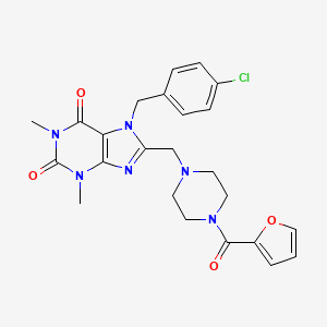 molecular formula C24H25ClN6O4 B11440035 7-[(4-Chlorophenyl)methyl]-8-[[4-(furan-2-carbonyl)piperazin-1-yl]methyl]-1,3-dimethylpurine-2,6-dione 