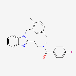 molecular formula C25H24FN3O B11440086 N-{2-[1-(2,5-dimethylbenzyl)-1H-benzimidazol-2-yl]ethyl}-4-fluorobenzamide 