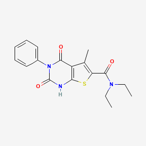 molecular formula C18H19N3O3S B11440378 N,N-diethyl-5-methyl-2,4-dioxo-3-phenyl-1,2,3,4-tetrahydrothieno[2,3-d]pyrimidine-6-carboxamide 