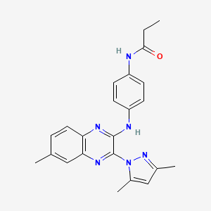molecular formula C23H24N6O B11440441 N-(4-{[3-(3,5-dimethyl-1H-pyrazol-1-yl)-6-methylquinoxalin-2-yl]amino}phenyl)propanamide 