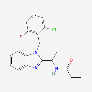 molecular formula C19H19ClFN3O B11440442 N-{1-[1-(2-chloro-6-fluorobenzyl)-1H-benzimidazol-2-yl]ethyl}propanamide 