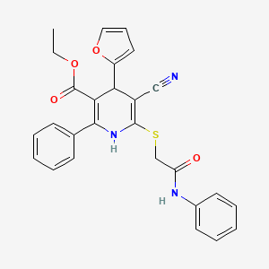 molecular formula C27H23N3O4S B11440500 Ethyl 5-cyano-4-(furan-2-yl)-6-{[2-oxo-2-(phenylamino)ethyl]sulfanyl}-2-phenyl-1,4-dihydropyridine-3-carboxylate 