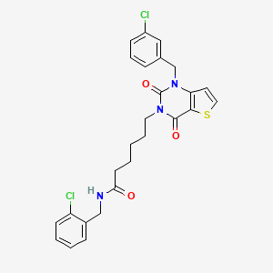 molecular formula C26H25Cl2N3O3S B11440529 N-(2-chlorobenzyl)-6-[1-(3-chlorobenzyl)-2,4-dioxo-1,4-dihydrothieno[3,2-d]pyrimidin-3(2H)-yl]hexanamide 