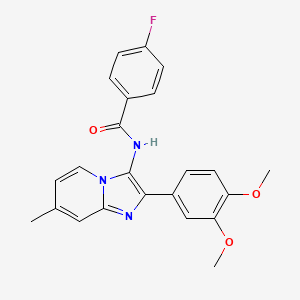 molecular formula C23H20FN3O3 B11440638 N-[2-(3,4-dimethoxyphenyl)-7-methylimidazo[1,2-a]pyridin-3-yl]-4-fluorobenzamide 