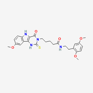 molecular formula C26H30N4O5S B11440751 N-[2-(2,5-dimethoxyphenyl)ethyl]-5-(8-methoxy-4-oxo-2-thioxo-1,2,4,5-tetrahydro-3H-pyrimido[5,4-b]indol-3-yl)pentanamide 
