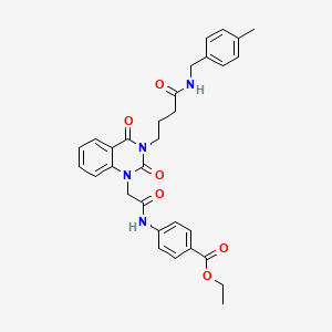 molecular formula C31H32N4O6 B11440819 Ethyl 4-{2-[3-(3-{[(4-methylphenyl)methyl]carbamoyl}propyl)-2,4-dioxo-1,2,3,4-tetrahydroquinazolin-1-yl]acetamido}benzoate 