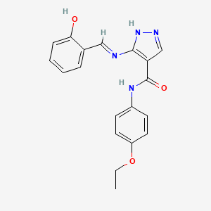 molecular formula C19H18N4O3 B11440936 N-(4-Ethoxyphenyl)-5-[(E)-[(2-hydroxyphenyl)methylidene]amino]-1H-pyrazole-4-carboxamide 