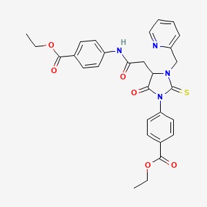 molecular formula C29H28N4O6S B11441140 Ethyl 4-[4-(2-{[4-(ethoxycarbonyl)phenyl]amino}-2-oxoethyl)-5-oxo-3-(pyridin-2-ylmethyl)-2-thioxoimidazolidin-1-yl]benzoate 