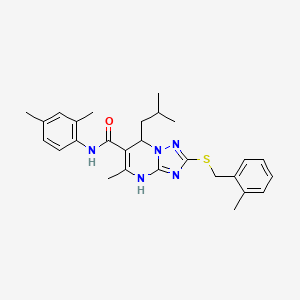 molecular formula C27H33N5OS B11441156 N-(2,4-dimethylphenyl)-5-methyl-2-[(2-methylbenzyl)sulfanyl]-7-(2-methylpropyl)-4,7-dihydro[1,2,4]triazolo[1,5-a]pyrimidine-6-carboxamide 