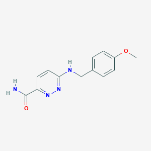 molecular formula C13H14N4O2 B114413 3-Pyridazinecarboxamide, 6-[[(4-methoxyphenyl)methyl]amino]- CAS No. 147165-04-6