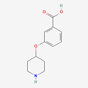 molecular formula C12H16ClNO3 B1144144 3-(4-Piperidinyloxy)-benzoic acid CAS No. 1243249-96-8