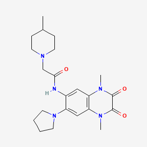 molecular formula C22H31N5O3 B11442335 N-[1,4-dimethyl-2,3-dioxo-7-(pyrrolidin-1-yl)-1,2,3,4-tetrahydroquinoxalin-6-yl]-2-(4-methylpiperidin-1-yl)acetamide 