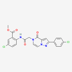 molecular formula C22H16Cl2N4O4 B11442492 methyl 5-chloro-2-(2-(2-(4-chlorophenyl)-4-oxopyrazolo[1,5-a]pyrazin-5(4H)-yl)acetamido)benzoate 