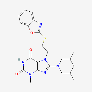 molecular formula C22H26N6O3S B11442520 7-[2-(1,3-Benzoxazol-2-ylsulfanyl)ethyl]-8-(3,5-dimethylpiperidin-1-yl)-3-methylpurine-2,6-dione 