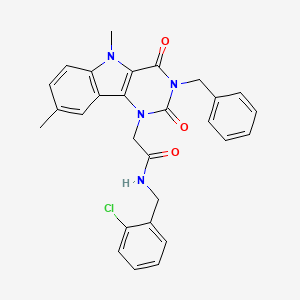 molecular formula C28H25ClN4O3 B11442704 2-(3-benzyl-5,8-dimethyl-2,4-dioxo-2,3,4,5-tetrahydro-1H-pyrimido[5,4-b]indol-1-yl)-N-(2-chlorobenzyl)acetamide 