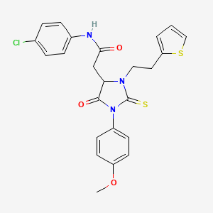 molecular formula C24H22ClN3O3S2 B11442792 N-(4-Chlorophenyl)-2-[1-(4-methoxyphenyl)-5-oxo-2-sulfanylidene-3-[2-(thiophen-2-YL)ethyl]imidazolidin-4-YL]acetamide 
