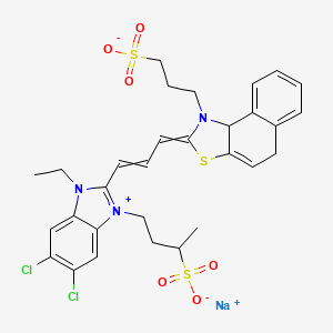 molecular formula C30H30Cl2N3NaO6S3 B1144284 Sodium 4-(5,6-dichloro-3-ethyl-2-{3-[1-(3-sulfonatopropyl)-5,9b-dihydronaphtho[1,2-d][1,3]thiazol-2(1H)-ylidene]prop-1-en-1-yl}-1H-benzimidazol-3-ium-1-yl)butane-2-sulfonate CAS No. 16470-44-3