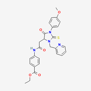 molecular formula C27H26N4O5S B11443410 Ethyl 4-({[1-(4-methoxyphenyl)-5-oxo-3-(pyridin-2-ylmethyl)-2-thioxoimidazolidin-4-yl]acetyl}amino)benzoate 