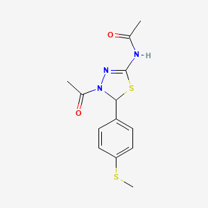 molecular formula C13H15N3O2S2 B11443740 N-{4-acetyl-5-[4-(methylsulfanyl)phenyl]-4,5-dihydro-1,3,4-thiadiazol-2-yl}acetamide 