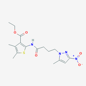 molecular formula C17H22N4O5S B11443938 ethyl 4,5-dimethyl-2-{[4-(5-methyl-3-nitro-1H-pyrazol-1-yl)butanoyl]amino}thiophene-3-carboxylate 
