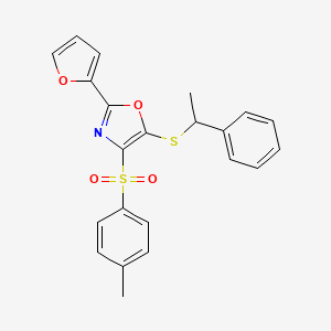 molecular formula C22H19NO4S2 B11443941 2-(Furan-2-yl)-4-(4-methylbenzenesulfonyl)-5-[(1-phenylethyl)sulfanyl]-1,3-oxazole 