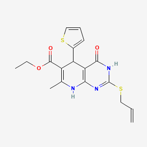 molecular formula C18H19N3O3S2 B11443968 Ethyl 7-methyl-4-oxo-2-(prop-2-en-1-ylsulfanyl)-5-(thiophen-2-yl)-3,4,5,8-tetrahydropyrido[2,3-d]pyrimidine-6-carboxylate 