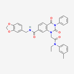 molecular formula C34H30N4O6 B11444242 N-(1,3-benzodioxol-5-ylmethyl)-1-{2-[ethyl(3-methylphenyl)amino]-2-oxoethyl}-2,4-dioxo-3-phenyl-1,2,3,4-tetrahydroquinazoline-7-carboxamide 