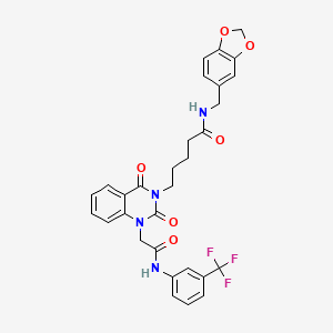 molecular formula C30H27F3N4O6 B11444383 N-[(2H-1,3-benzodioxol-5-yl)methyl]-5-[2,4-dioxo-1-({[3-(trifluoromethyl)phenyl]carbamoyl}methyl)-1,2,3,4-tetrahydroquinazolin-3-yl]pentanamide 