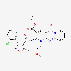 molecular formula C28H24ClN5O6 B11444626 ethyl 6-[3-(2-chlorophenyl)-5-methyl-1,2-oxazole-4-carbonyl]imino-7-(2-methoxyethyl)-2-oxo-1,7,9-triazatricyclo[8.4.0.03,8]tetradeca-3(8),4,9,11,13-pentaene-5-carboxylate 