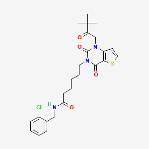 molecular formula C25H30ClN3O4S B11444639 N-(2-chlorobenzyl)-6-[1-(3,3-dimethyl-2-oxobutyl)-2,4-dioxo-1,4-dihydrothieno[3,2-d]pyrimidin-3(2H)-yl]hexanamide 