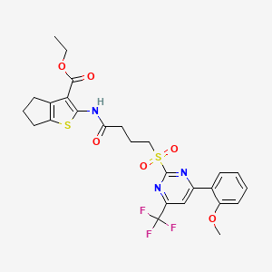 molecular formula C26H26F3N3O6S2 B11444663 ethyl 2-[(4-{[4-(2-methoxyphenyl)-6-(trifluoromethyl)pyrimidin-2-yl]sulfonyl}butanoyl)amino]-5,6-dihydro-4H-cyclopenta[b]thiophene-3-carboxylate 